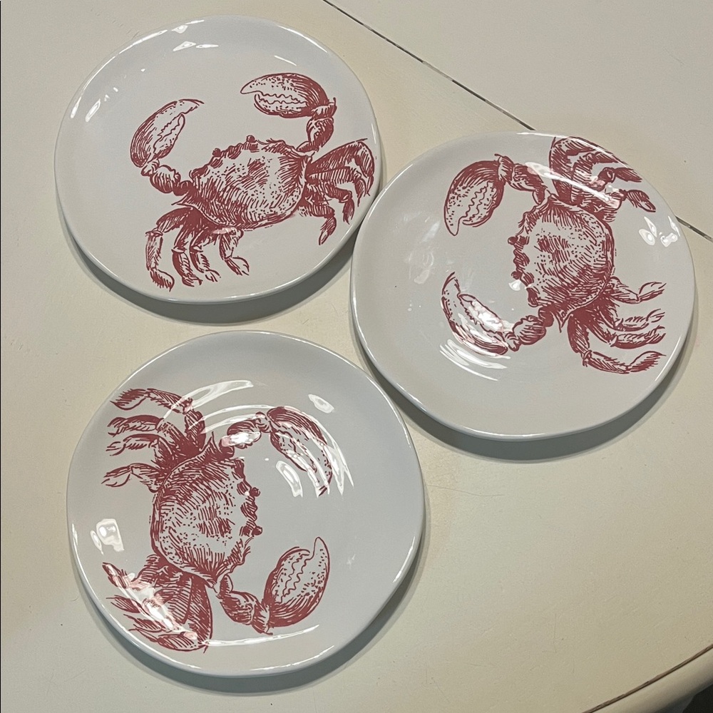 Crab Design White and Red Plates